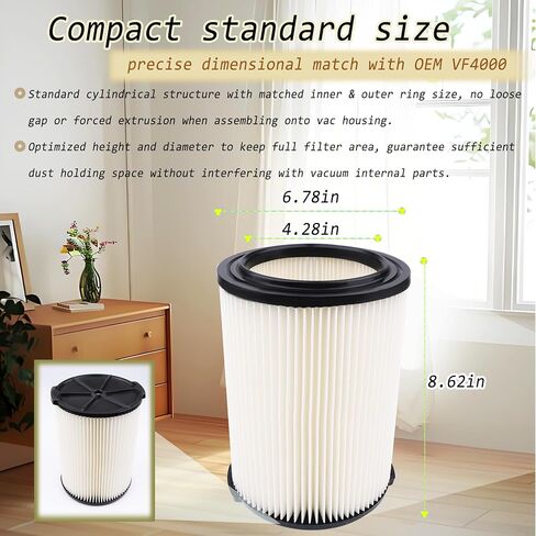 2 Pack Replacement VF4000 Filter for Ridgid Shop Wet/Dry Vac Filter 5-20 Gallon, Standard H13 HEAP Wet/Dry Vacuum Rigid Shop Vac，Compatible with 6-9 Gal Husky Vac & Craftsman Shop Vac 17816 9-17816 in Kuwait