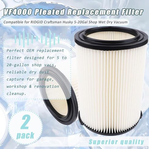 2 Pack Replacement VF4000 Filter for Ridgid Shop Wet/Dry Vac Filter 5-20 Gallon, Standard H13 HEAP Wet/Dry Vacuum Rigid Shop Vac，Compatible with 6-9 Gal Husky Vac & Craftsman Shop Vac 17816 9-17816 in Kuwait