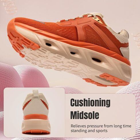 Womens Slip On Walking Shoes Cushion Running Tennis Shoes Non Slip Work Gym Fashion Sneakers Comfortable Workout Breathable Sports Athletic Shoe Size 7.5 D Orange in Kuwait