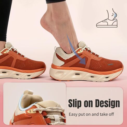 Womens Slip On Walking Shoes Cushion Running Tennis Shoes Non Slip Work Gym Fashion Sneakers Comfortable Workout Breathable Sports Athletic Shoe Size 7.5 D Orange in Kuwait