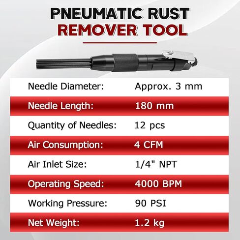 Air Powered Needle Scaler Pneumatic Rust Remover Tool | with 12 Needles, Compact Air Needle Scaler for Removing Rust Paint Weld Slag, 1/4" NPT Air Tool for Automotive Metal Cleaning in Kuwait