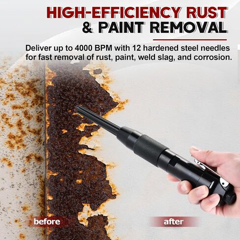 Air Powered Needle Scaler Pneumatic Rust Remover Tool | with 12 Needles, Compact Air Needle Scaler for Removing Rust Paint Weld Slag, 1/4" NPT Air Tool for Automotive Metal Cleaning in Kuwait