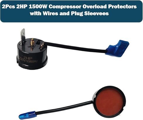 2Pcs 2HP 1500W Compressor Overload Protectors with Wires and Plug Sleeves for AC RV Dehumidifier Overheating Protector for Air Conditioner Universal Applicable Replacement Part in Kuwait