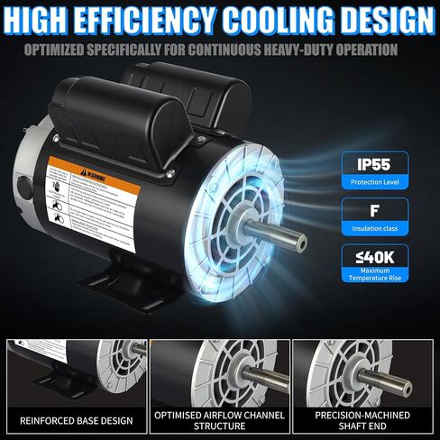 AZZUNO 2HP Air Compressor Electric Motor, 115V/230V, 17.3/8.7Amps, 56 Frame 3450RPM, 5/8" Keyed Shaft, 1.88" ShaftLength, Single Phase, CCW in Kuwait