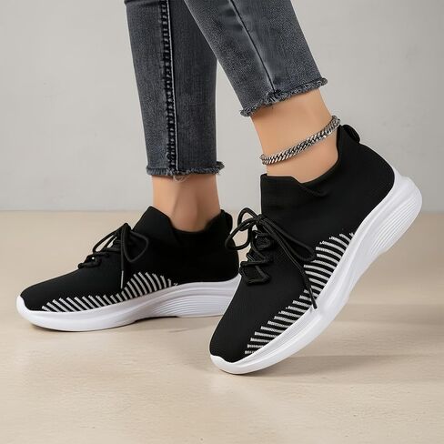 Womens Lace-up Walking Shoes Lightweight Breathable Mesh Running Sneakers for Outdoor Casual Wear in Kuwait