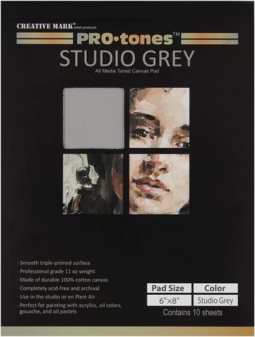 Paramount Pro-Tones All-Media Toned Canvas Pads - Triple-Primed Toned Canvas Pads for Acrylic, Oil, Gouache, & More! - [Studio Grey - 8x8"] in Saudi Arabia