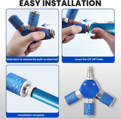 Air Manifold, 3-Way 1/4" NPT Air Compressor Manifold with Quick Connect Fittings, 3-Way Air Hose Fittings Splitter with 3pcs 1/4" NPT Couplers & 1pcs Plug for Air Compressor Fittings in Kuwait