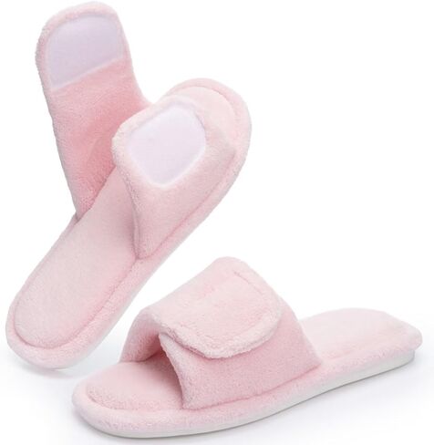 NineCiFun Adjustable Slippers for Women with Hook & Loop Strap - Open Toe Breathable House Shoes, Memory Foam, Non-Slip Indoor Outdoor in Kuwait