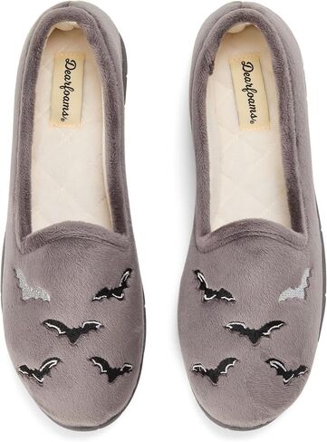 Dearfoams Women's Rachel Velour Closed Back, Grey Bats, L in Kuwait