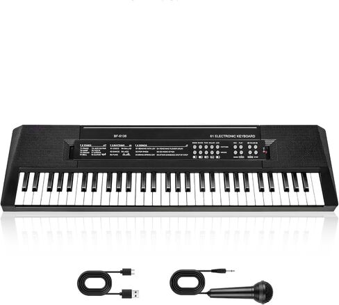 M SANMERSEN Kids Music Piano Keyboard, 61 Keys Piano Keyboard Toys with Microphone Portable Mono Electronic Piano Keyboard Teaching Piano Toy Gift for Beginners Boys Girls Ages 3-12, Black in Saudi Arabia