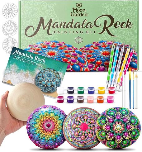 Mandala Rock Painting Kit - Mandala Dotting Tools Kit - Large Rocks for Painting, Mandala Stencils, Acrylic Paints, Dotting Tools for Painting Rocks - Mandala Dot Art Craft Kits for Adults and Kids in Saudi Arabia