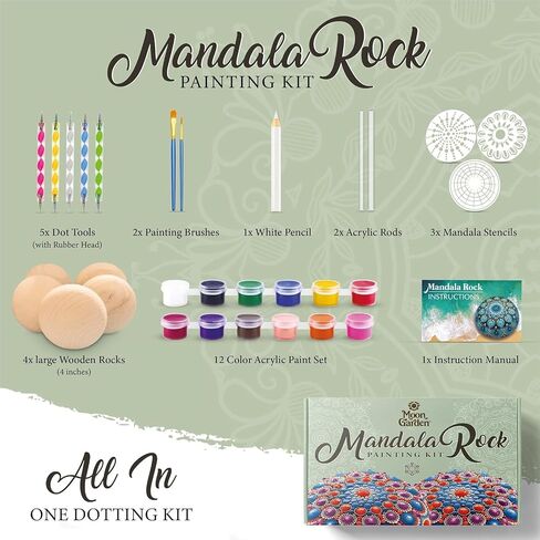 Mandala Rock Painting Kit - Mandala Dotting Tools Kit - Large Rocks for Painting, Mandala Stencils, Acrylic Paints, Dotting Tools for Painting Rocks - Mandala Dot Art Craft Kits for Adults and Kids in Saudi Arabia