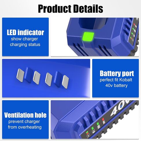 KUNLUN 40V Charger, Relacement for Kobalt 40V Lithium-ion Battery Charger | Perfectly Compatible with Kobalt 40V Battery, Fast Charging, Kobalt 40V Outdoor Tool Replacement Charger in Kuwait