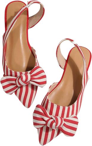 GORGLITTER Women's Slingback Flats Pointed Toe Dressy Bow Striped Shoes | Closed Toe Flats, Work Flats for Women Office, Cute Business Casual Flats, Comfortable Dress Shoes in Kuwait