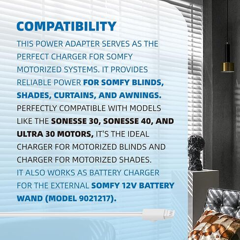 13V 3-Pin Charger for Somfy Blinds, Fits 9025166 Battery Wand | 13V 3-Pin Li-Ion Charger, Sonesse 30/28/40, Ultra 30 Motors, And Bali Blinds, Protected Circuit, 13ft Cord in Kuwait