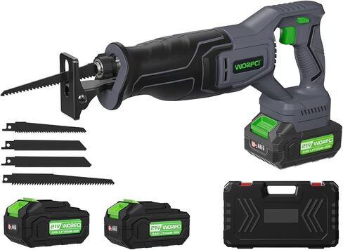 Cordless Reciprocating Saw with 2Pcs Batteries, Brushless Electric Wood Saw with 3500 SPM Variable Speed, 4 Saw Blades, Storage Box, Tool‑Free Blade Change for Cutting Wood, PVC, Metal in Kuwait
