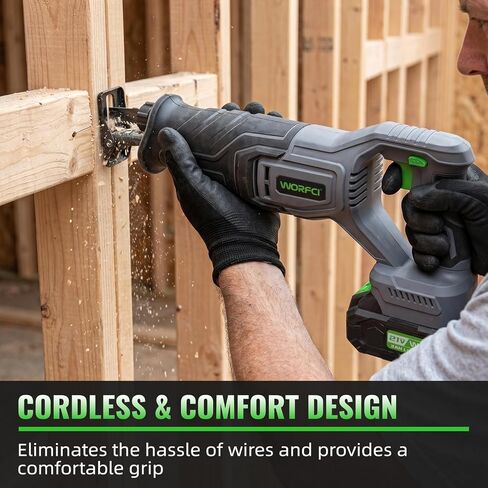 Cordless Reciprocating Saw with 2Pcs Batteries, Brushless Electric Wood Saw with 3500 SPM Variable Speed, 4 Saw Blades, Storage Box, Tool‑Free Blade Change for Cutting Wood, PVC, Metal in Kuwait