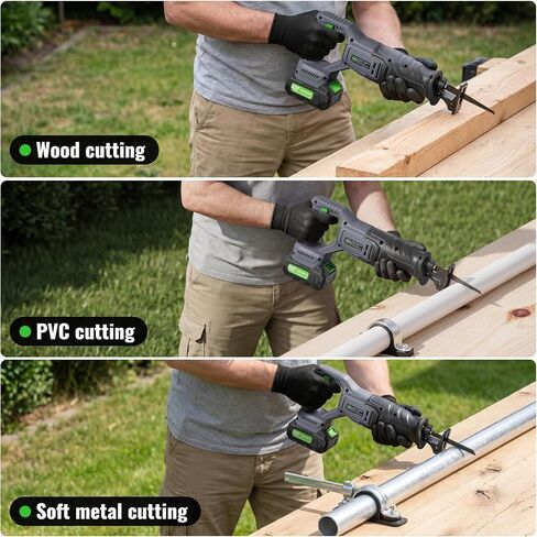 Cordless Reciprocating Saw with 2Pcs Batteries, Brushless Electric Wood Saw with 3500 SPM Variable Speed, 4 Saw Blades, Storage Box, Tool‑Free Blade Change for Cutting Wood, PVC, Metal in Kuwait