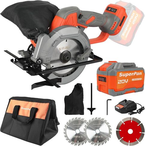 21V Cordless Mini Circular Saw, 4-1/2" Compact Wireless Circular Saw 6.0Ah Battery, Charger, 3 Blades, 5600RPM, Large-Capacity Tool Bag, Max Cutting Depth 1-11/16"(90°), 1-1/8"(45°) in Kuwait