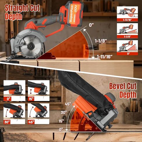21V Cordless Mini Circular Saw, 4-1/2" Compact Wireless Circular Saw 6.0Ah Battery, Charger, 3 Blades, 5600RPM, Large-Capacity Tool Bag, Max Cutting Depth 1-11/16"(90°), 1-1/8"(45°) in Kuwait