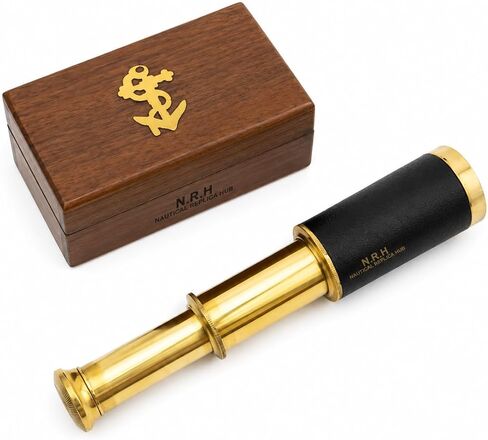 6" Handheld Brass Telescope with Wooden Box - Pirate Navigation in Saudi Arabia