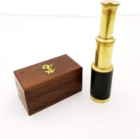 6" Handheld Brass Telescope with Wooden Box - Pirate Navigation in Saudi Arabia