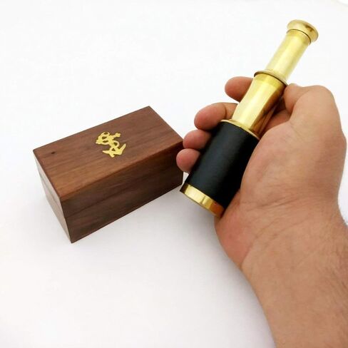 6" Handheld Brass Telescope with Wooden Box - Pirate Navigation in Saudi Arabia
