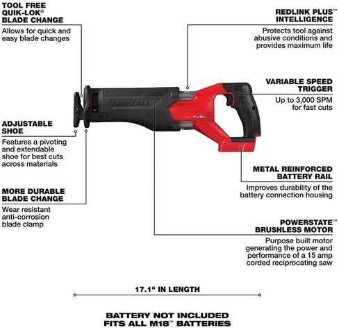 2821-20 for Milwaukee M18 FUEL Cordless Reciprocating Saw Length 17.1 in Height 6.3 in Width 3.25 in in Kuwait