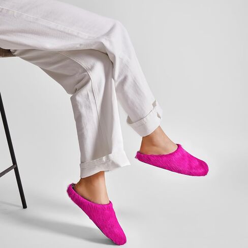 Real Fur Slides Mules for Women Round Toe Slip on Sandals Fuzzy Luxury Platform Clogs Slippers Comfortable Fashion Cute Shoes(Rose Red,10) in Kuwait