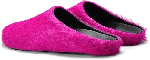 Real Fur Slides Mules for Women Round Toe Slip on Sandals Fuzzy Luxury Platform Clogs Slippers Comfortable Fashion Cute Shoes(Rose Red,10) in Kuwait