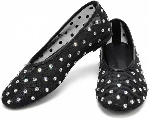 ZQW Sparkly Mesh Ballet Flats for Women Slip On Rhinestone Lightweight Breathable Summer Comfort Flats Cute Easy Wear Casual Shoes in Kuwait