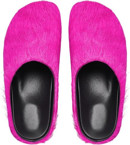 Real Fur Slides Mules for Women Round Toe Slip on Sandals Fuzzy Luxury Platform Clogs Slippers Comfortable Fashion Cute Shoes(Rose Red,10) in Kuwait