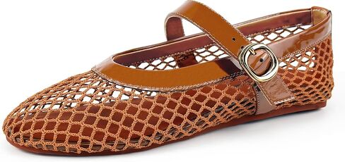 Mesh Ballet Flats for Women Mary Jane Flats with Adjustable Buckle Strap, Comfortable Casual Office Fishnet Ballerina Dressy Flat Shoes, Soft Memory Foam Insole in Kuwait