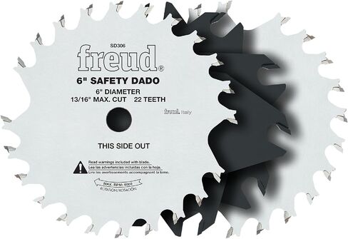 Freud 6" Safety Dado Set, Tico Hi-Density Carbide, Silver ICE Coating, 18 Teeth - Ideal for Cutting Slots & Grooves, Includes 2 Blades, 5 Chippers and Shim Set - SD306 in Kuwait