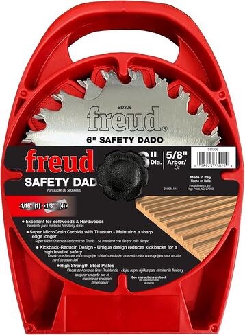 Freud 6" Safety Dado Set, Tico Hi-Density Carbide, Silver ICE Coating, 18 Teeth - Ideal for Cutting Slots & Grooves, Includes 2 Blades, 5 Chippers and Shim Set - SD306 in Kuwait
