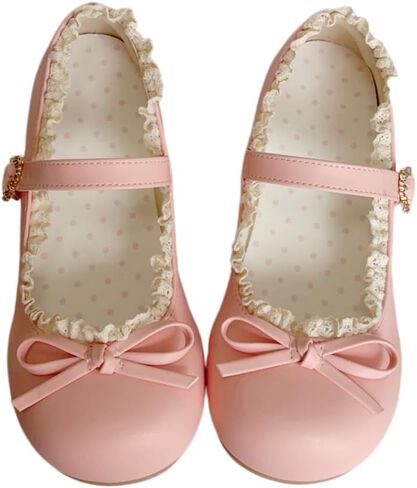 BEROBELLO Harajuku Sweet Lolita Ballet Flats Comfortable Mary Jane Shoes | Kawaii Pastel Style, Lace Trim, Wide Toe Box & Polka Dot Lining—for Anime Cosplay, Party & Cute Daily Wear, Teens and Adults in Kuwait