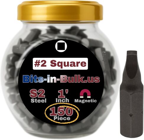 150 Piece Square/Robertson #2 Screwdriver Bits-in-Bulk Pack, 1 Inch, S2 Tool Steel, 1/4 inch Hex, Magnetic Tip, with Storage Jar in Kuwait