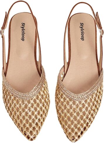GORGLITTER Women's Slingback Flats Dressy Pointed Toe Wedding Summer Shoes | Work Shoes Business Casual, Raffia, Ankle Buckle Strap, Closed Toe, Cute Dress Office Shoes Trendy in Kuwait