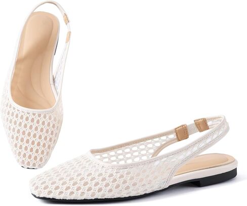 Women Slingback Flat Breathable Mesh Square Toe Ballet Flats Buckle Strap Lightweight Summer Walking Office Daily Shoes in Kuwait