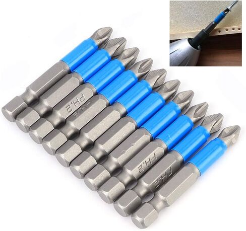 Oumefar 10Pcs/set Screwdriver Bits Anti Slip S2 Alloy Steel Strong Magnetic Cross Drill Bit x 50mm Hex Shank Screwdriving Bit in Kuwait