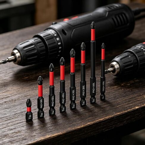 6 Pcs TS2 Red Non-Slip PH2 Cross Screwdriver Bit Set, Magnetic High Hardness Driver Bits, 0.98–5.91 Inch Lengthened Drill Accessories for Electric Screwdriver Repair Use in Kuwait