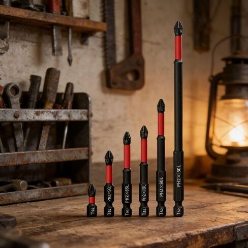 6 Pcs TS2 Red Non-Slip PH2 Cross Screwdriver Bit Set, Magnetic High Hardness Driver Bits, 0.98–5.91 Inch Lengthened Drill Accessories for Electric Screwdriver Repair Use in Kuwait