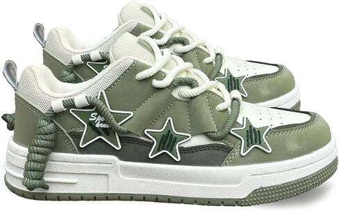 Y2K Chunky Star Print Sneakers for Women – Preppy Vibe Casual Thick Sole Shoes with PU Material, Versatile Elevated in Kuwait