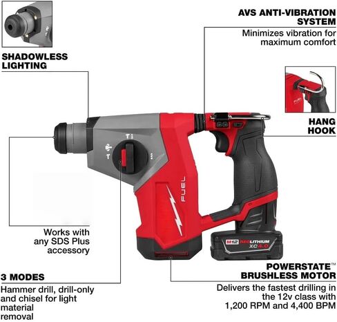 2508-21XC for Milwaukee M12 5/8in Compact Rotary Hammer Kit New | Demolition Hammers in Kuwait