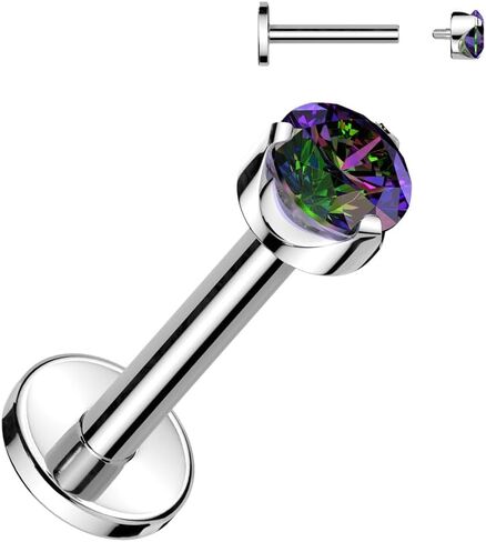 Titanium Internally Threaded Labret With Flat Back Prong Round CZ Top in Saudi Arabia