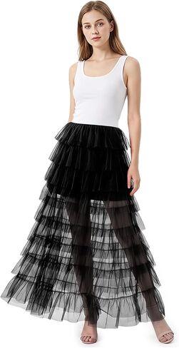 Womens Ruffle Tulle Skirt Victorian Steampunk Bustle Mesh Layered Tutu Maxi Skirt Detachable Cocktail Party Beach Outfit in Saudi Arabia