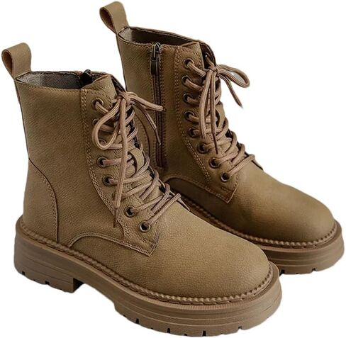 Women's Vintage Leather Ankle Boots Soft Sole Short Platform Round Toe Boots in Kuwait