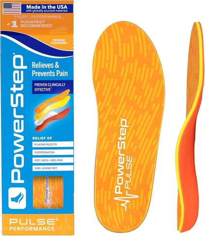 PowerStep Insoles, Pulse Performance, Running Shoe Pain Relief Insert, Athletic Arch Support Orthotic for Women and Men - Made in The USA (M 14-15) in Kuwait