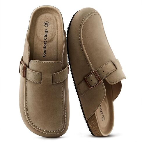 BULLIANT Women's Suede Clogs-Memory Foam Cushioned Cork Footbed-Soft Lined | Unisex | Adjustable Fit | Memory Foam Cushioning | Wet-Resistant PU Shoes for Nurses & Housekeepers in Kuwait