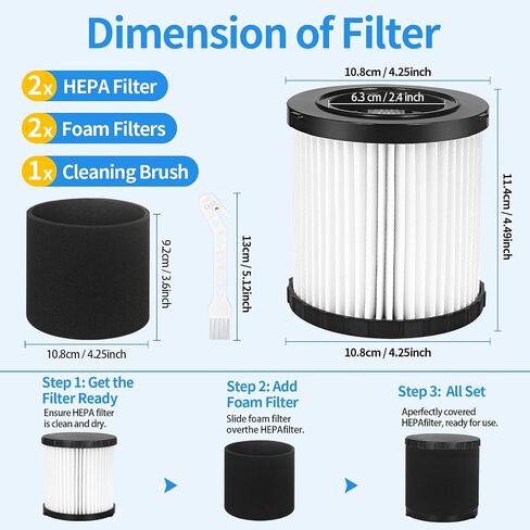 2 Pack DCV580H Vacuum Filter Replacement for DEWALT DCV580H DCV581H 20V MAX MAX Cordless and Corded Wet Dry Vacuum, with 2 Foam Sleeve and 1 Brush in Kuwait